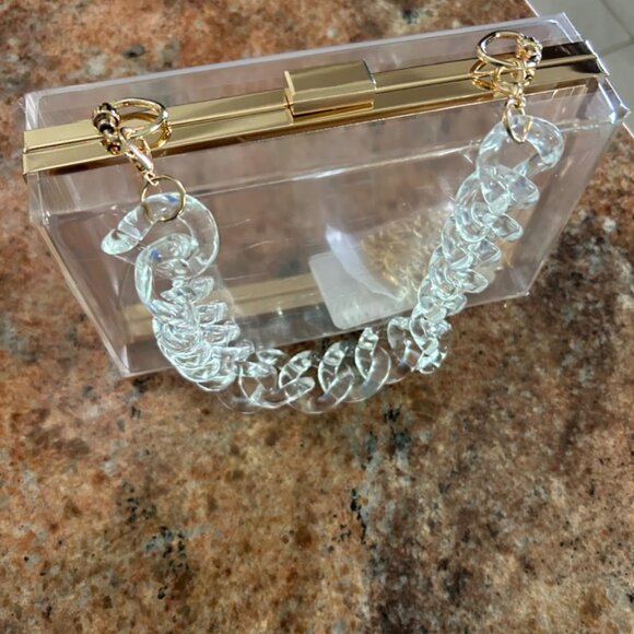 Neiman Marcus Clear Acrylic Box Clutch Handbag - Picture 1 of 4